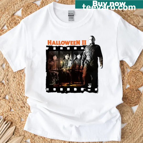 Vintage film strip design featuring Michael Myers from Halloween 2