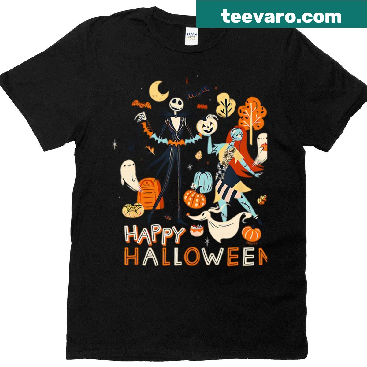 Retro cartoon design of funny characters from Halloween on a T-shirt. — on a men's t-shirt