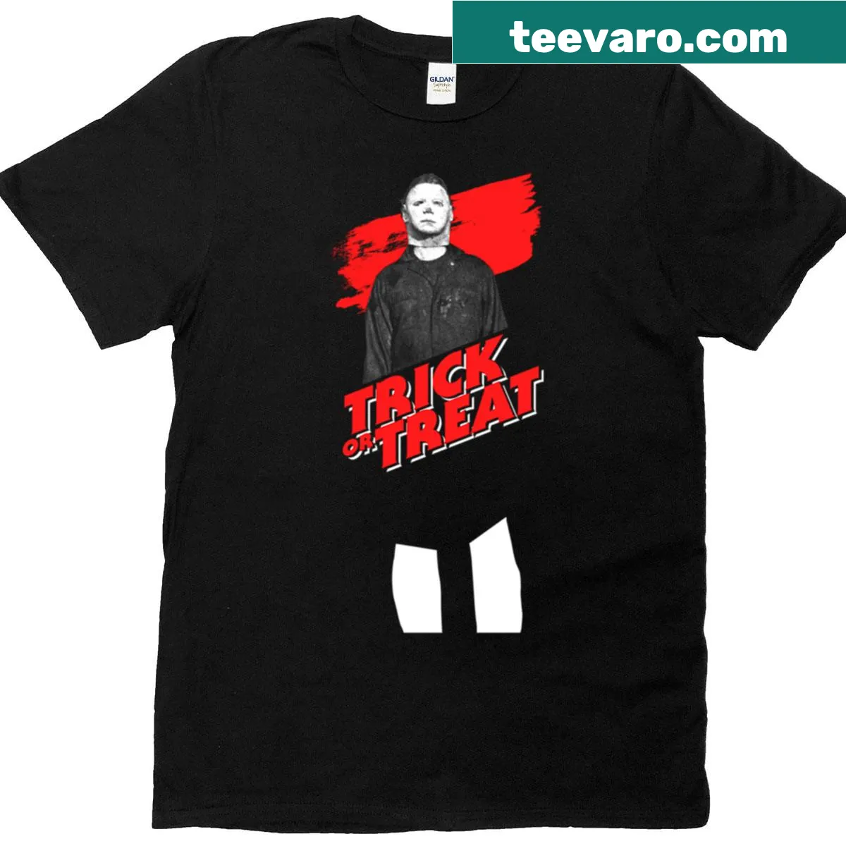 Michael Myers trick or treat portrait t-shirt for Halloween — on a men's t-shirt