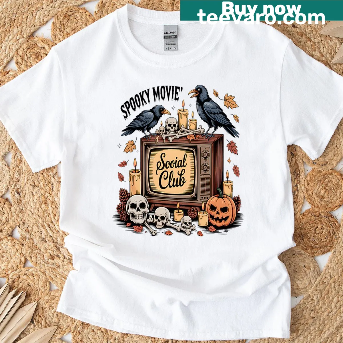 Funny T-shirt with a skeleton and spooky movie references — on a men's t-shirt