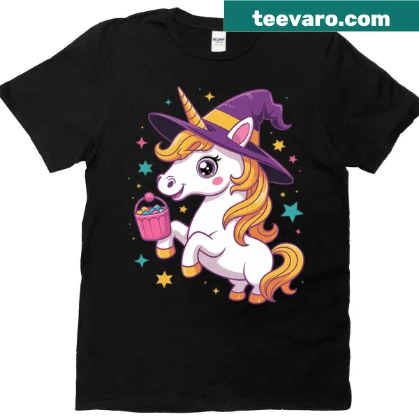 Cute Halloween shirt for girls featuring a unicorn and pumpkin design