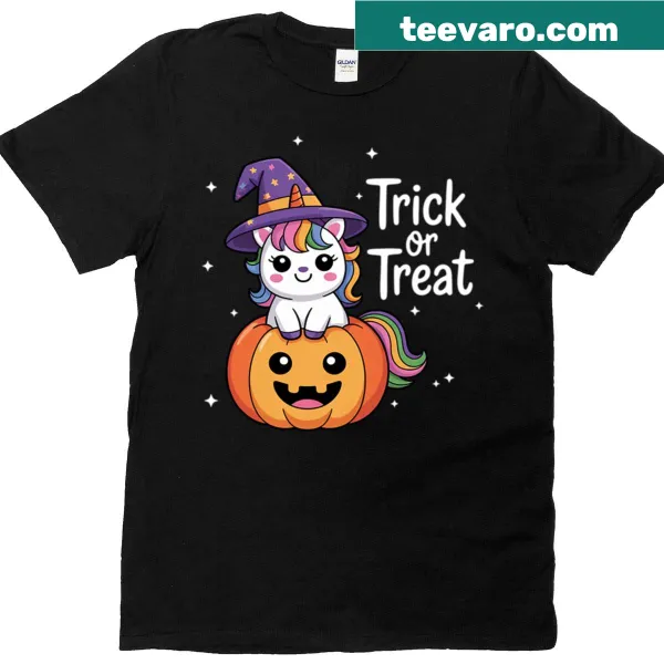 Cute unicorn in a Halloween costume for kids on a t-shirt