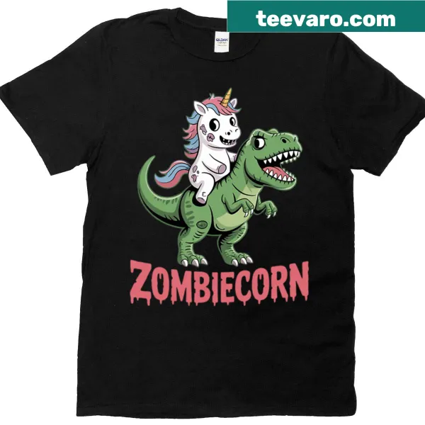 Zombie unicorn illustration in a spooky Halloween design on t-shirt
