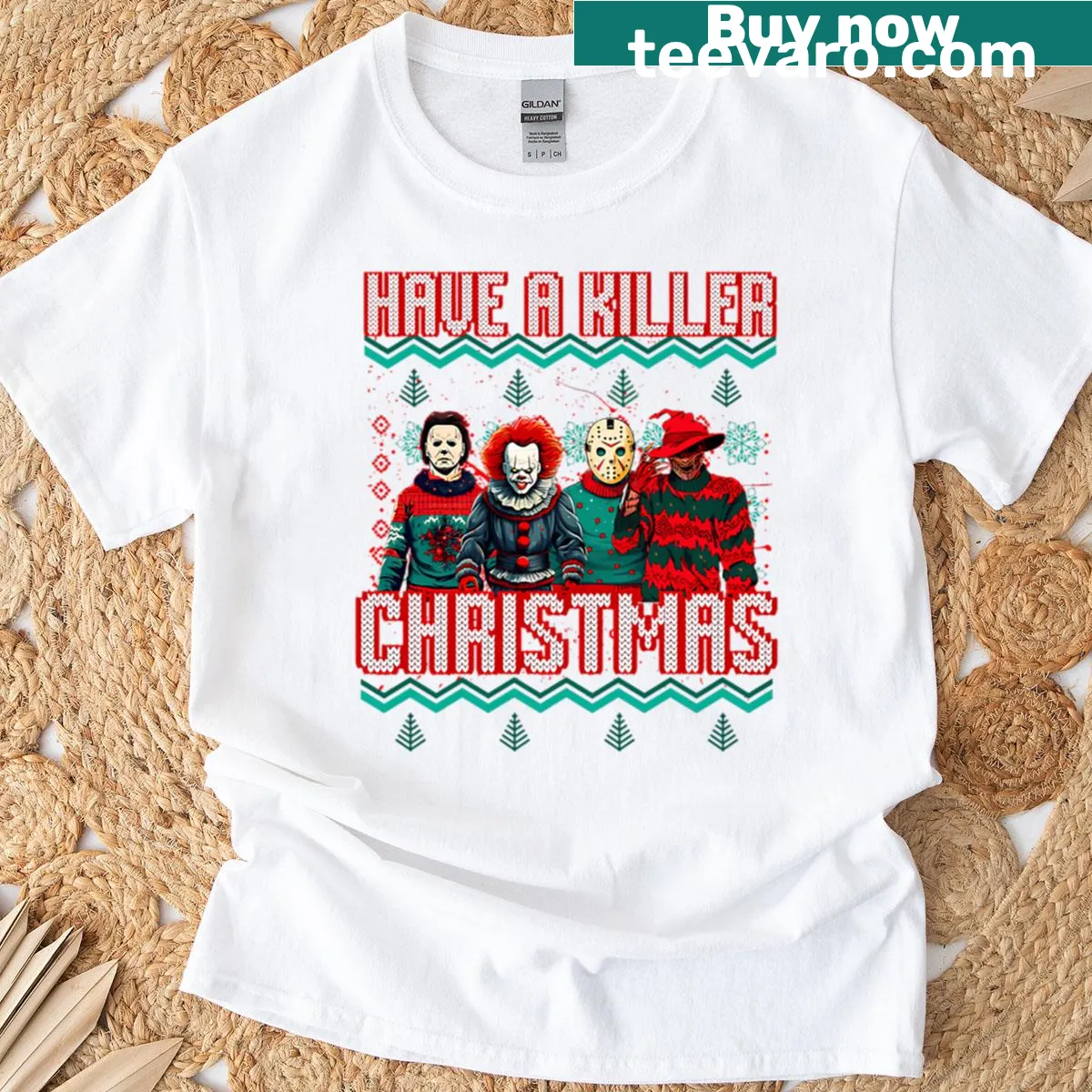 Edgy Christmas T-shirt with horror theme — on a men's t-shirt