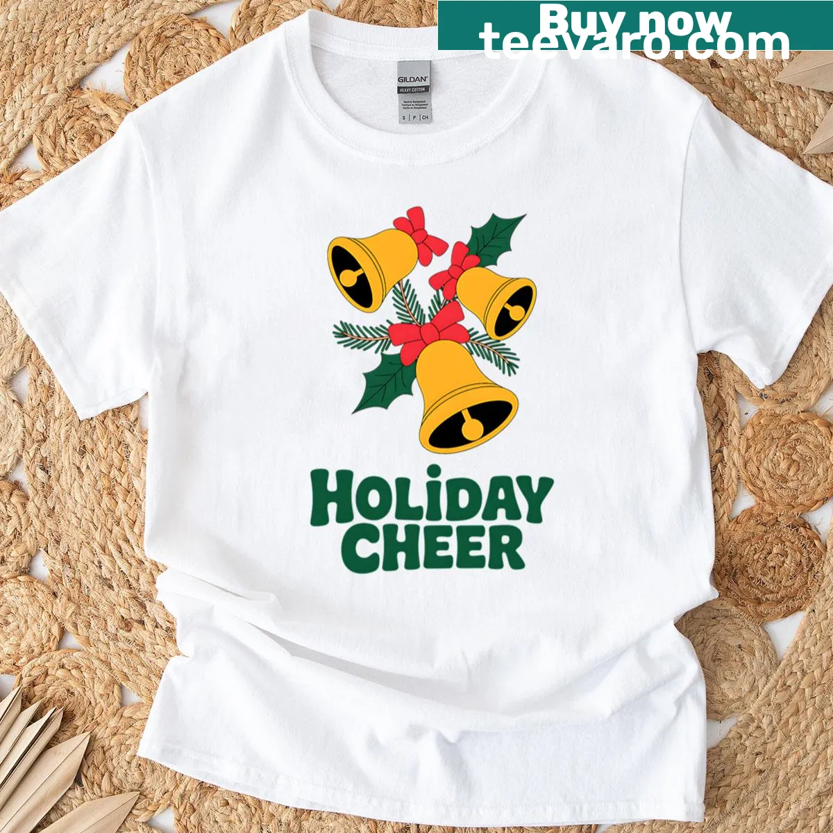 Christmas T-shirt decorated with festive holiday bells — on a men's t-shirt