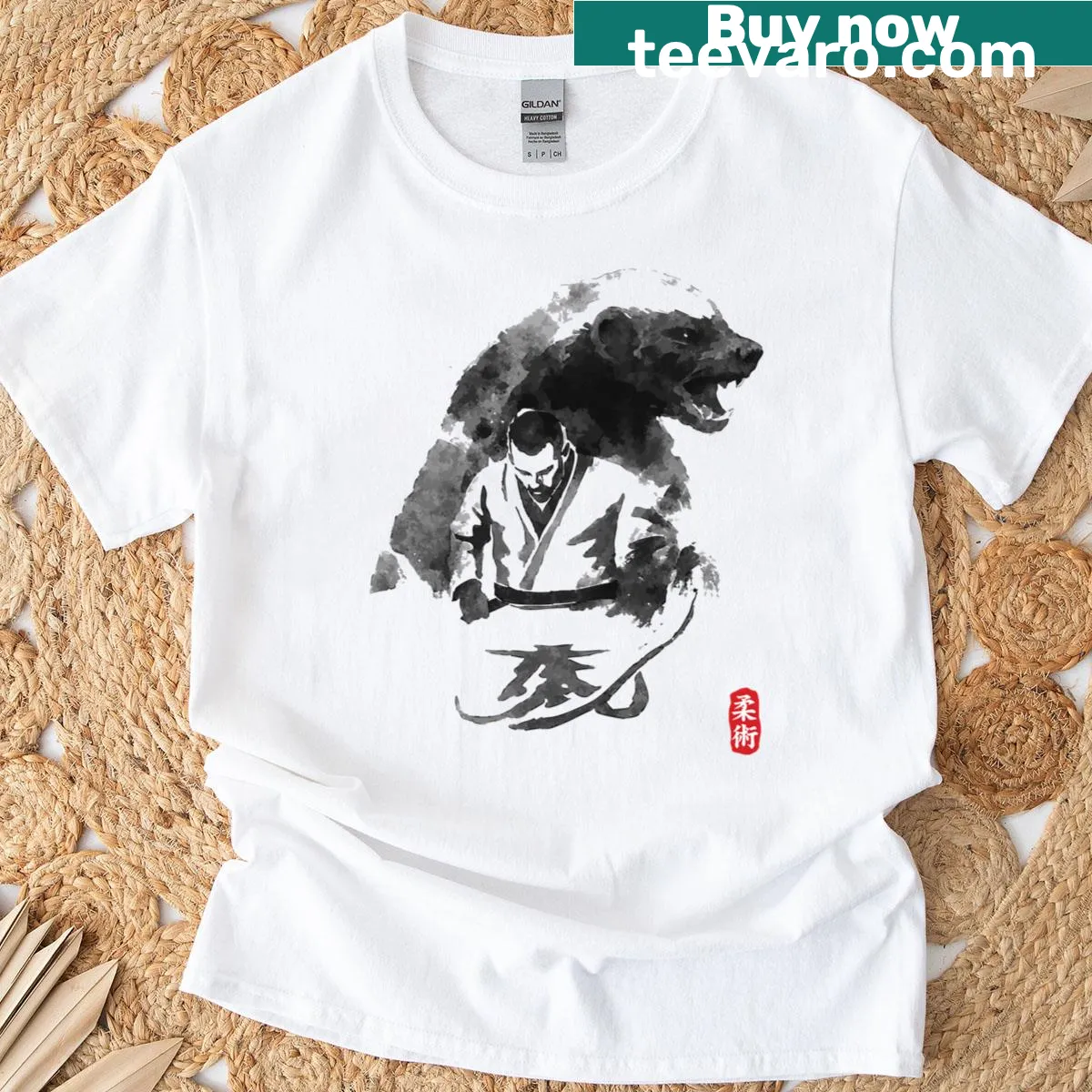 T-shirt featuring honey badger spirit design for Jiu Jitsu — on a men's t-shirt