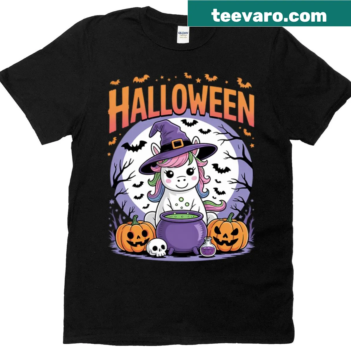 Cartoon-style t-shirt with zombie corn and unicorn design — on a men's t-shirt