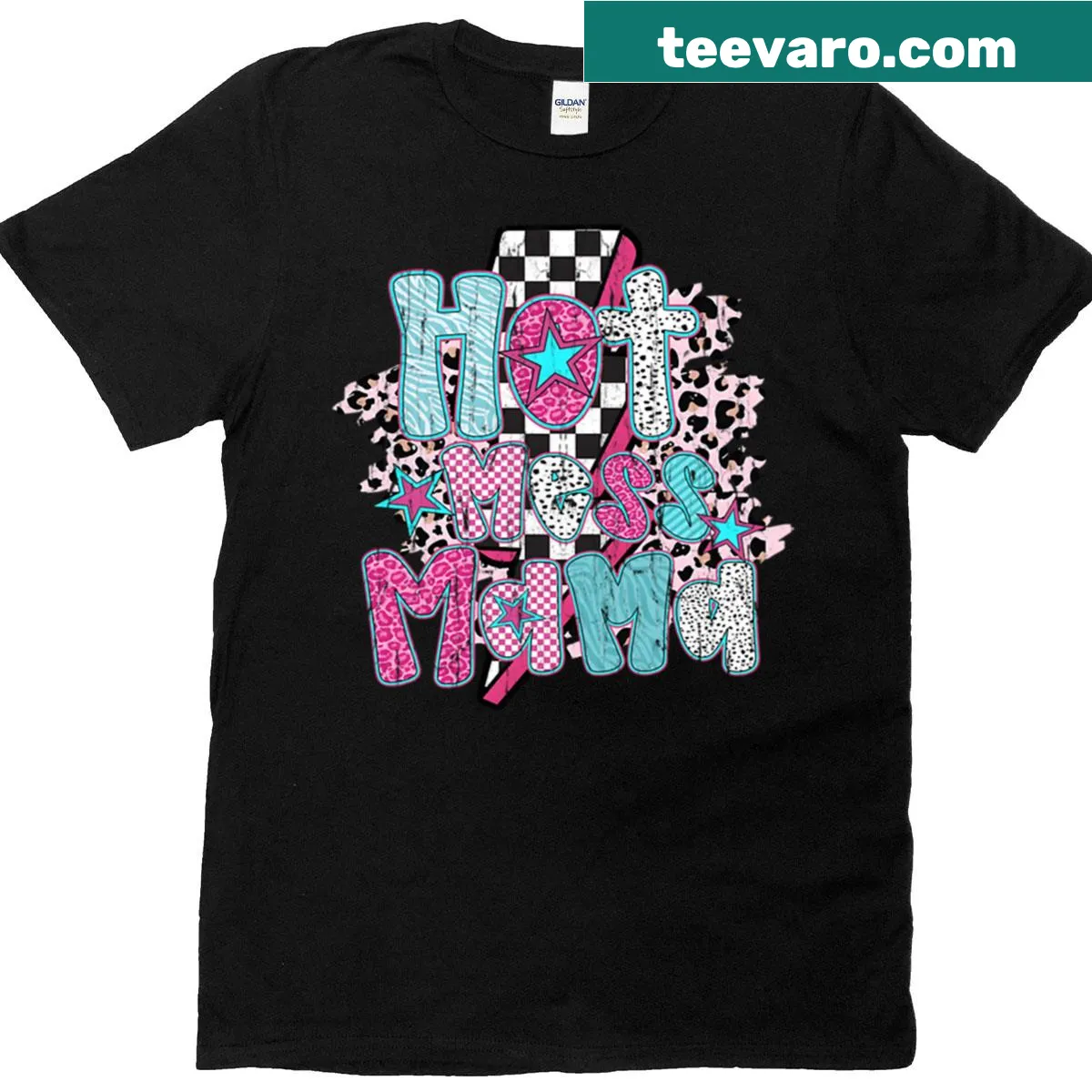 Funny T-shirt for moms declaring 'Hot Mess Mama' — on a men's t-shirt