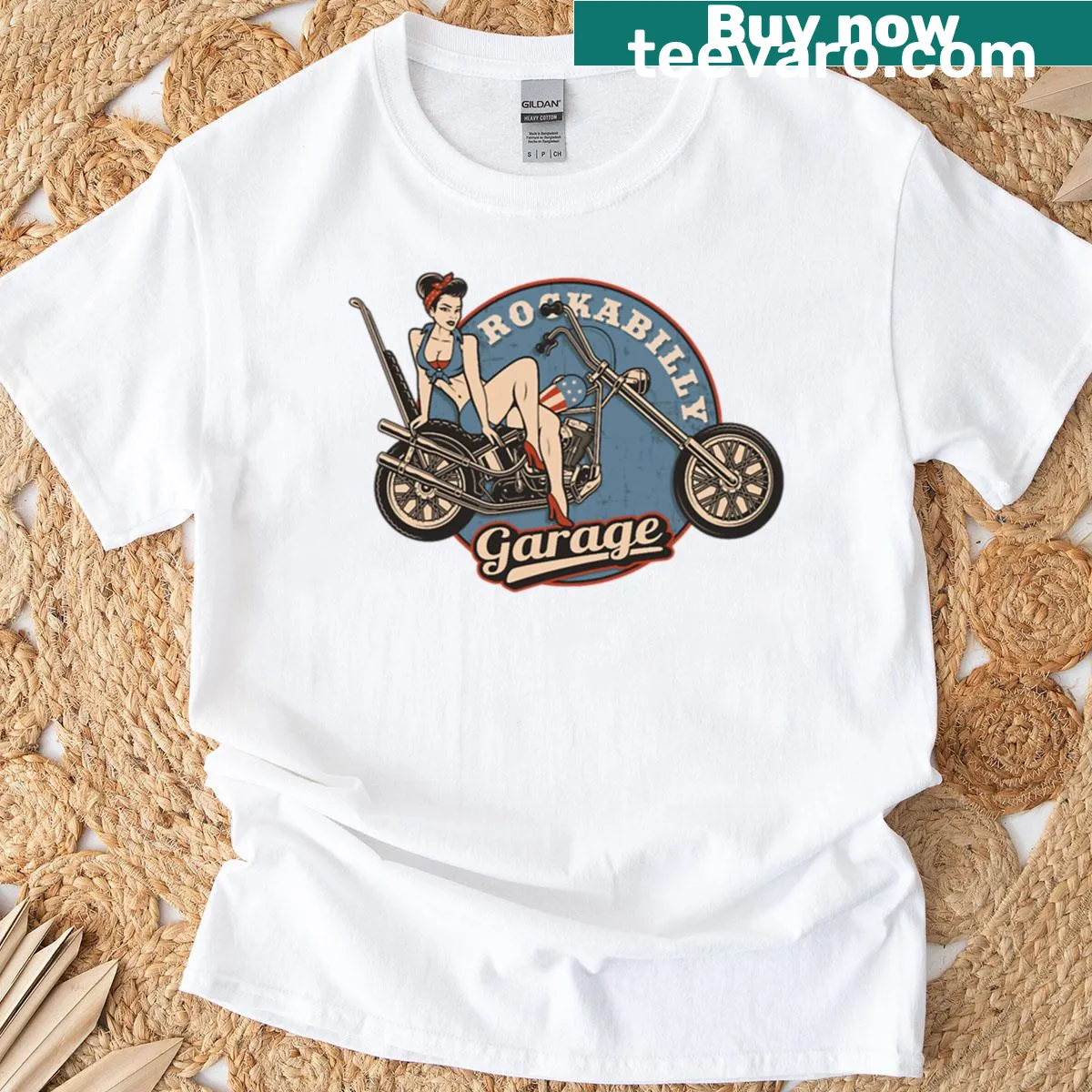 Vintage hot rod T-shirt featuring a retro car and rockabilly theme — on a men's t-shirt