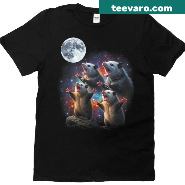 Cartoon t-shirt with howling opossum and moon design