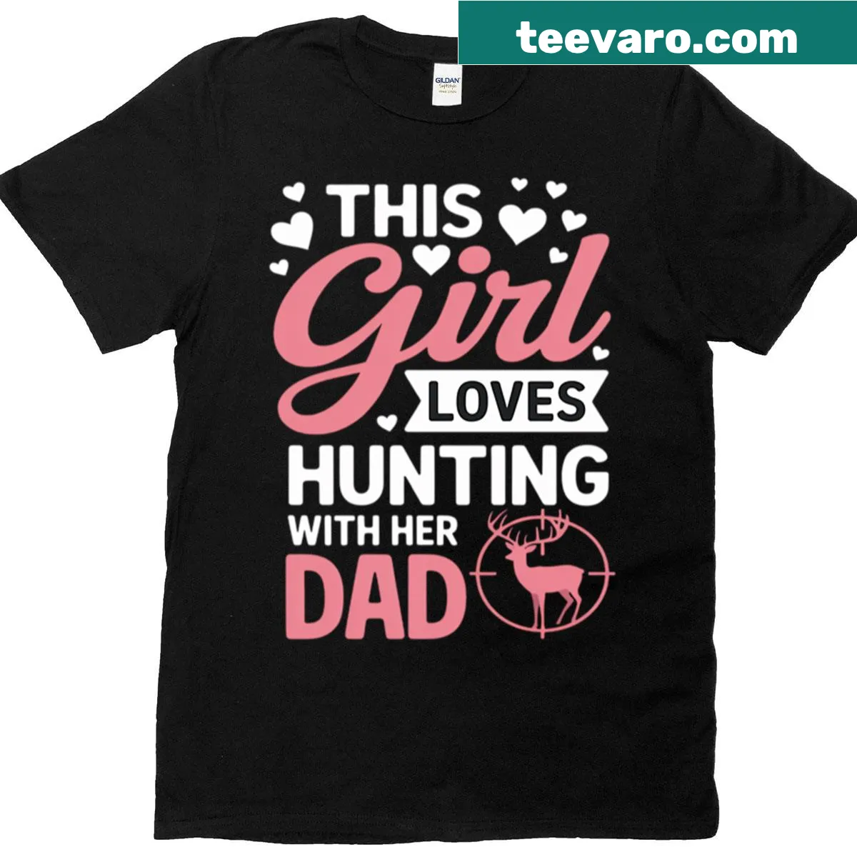 Graphic of a girl hunting with her dad, showcasing their bond. — on a men's t-shirt