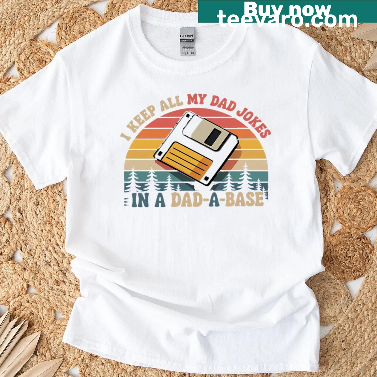 T-shirt with text about dad jokes and a Dad-a-base theme — on a men's t-shirt