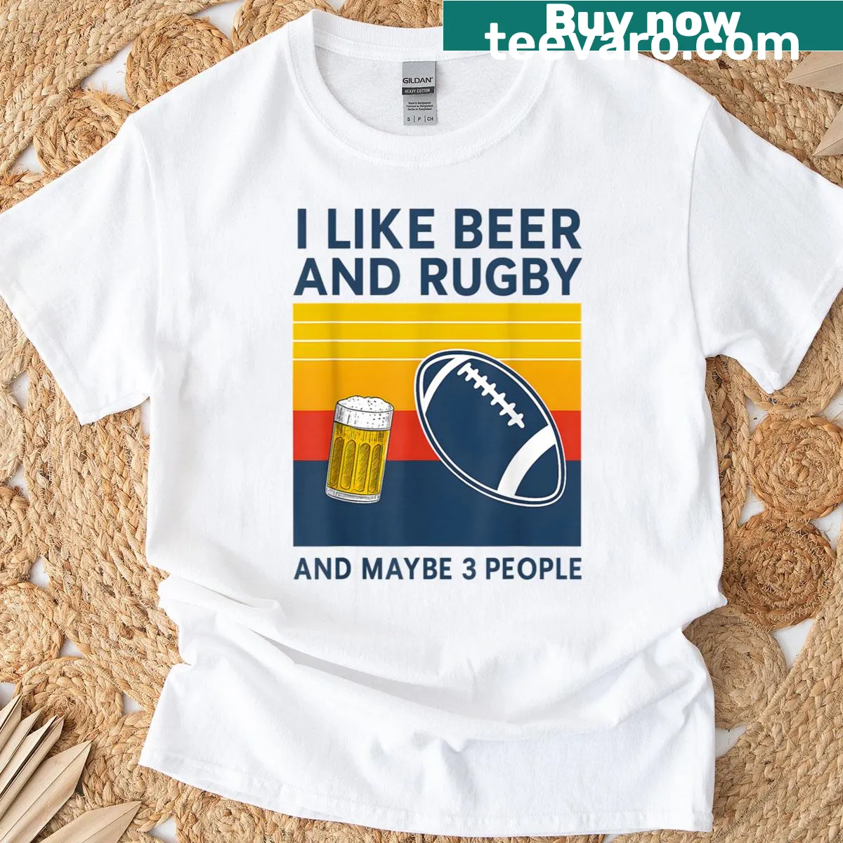 T-shirt featuring 'I Like Beer And Rugby' text — on a men's t-shirt