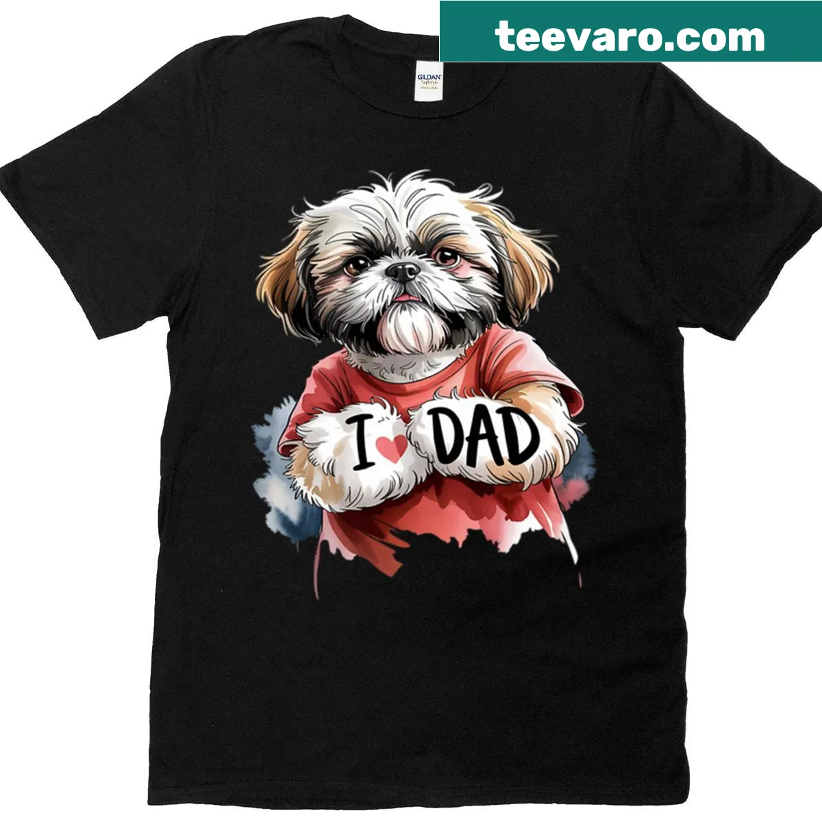 Funny Father's Day t-shirt with Shih Tzu tattoo design — on a men's t-shirt