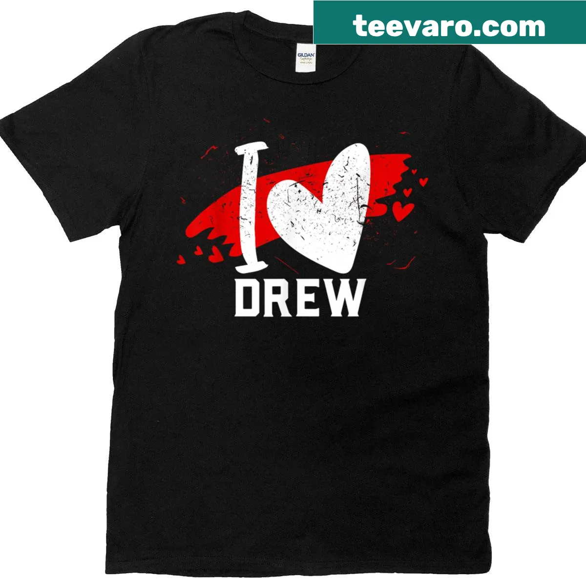 Playful I Love Drew t-shirt with heart graphic and bold text — on a men's t-shirt