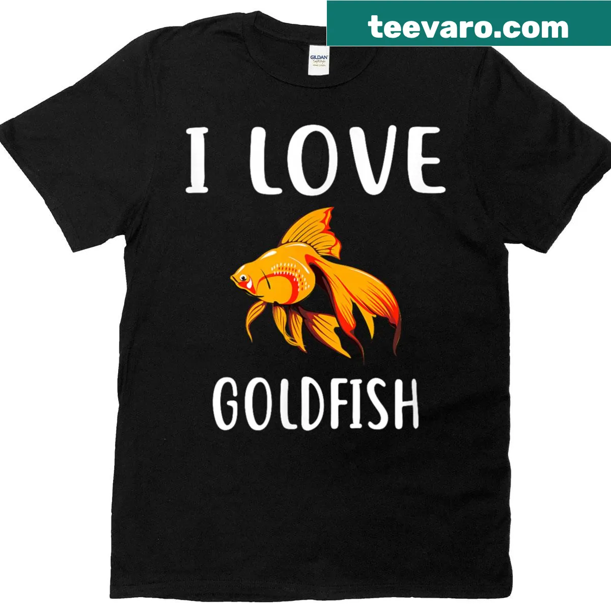 Funny goldfish t-shirt with cheerful text for kids — on a men's t-shirt