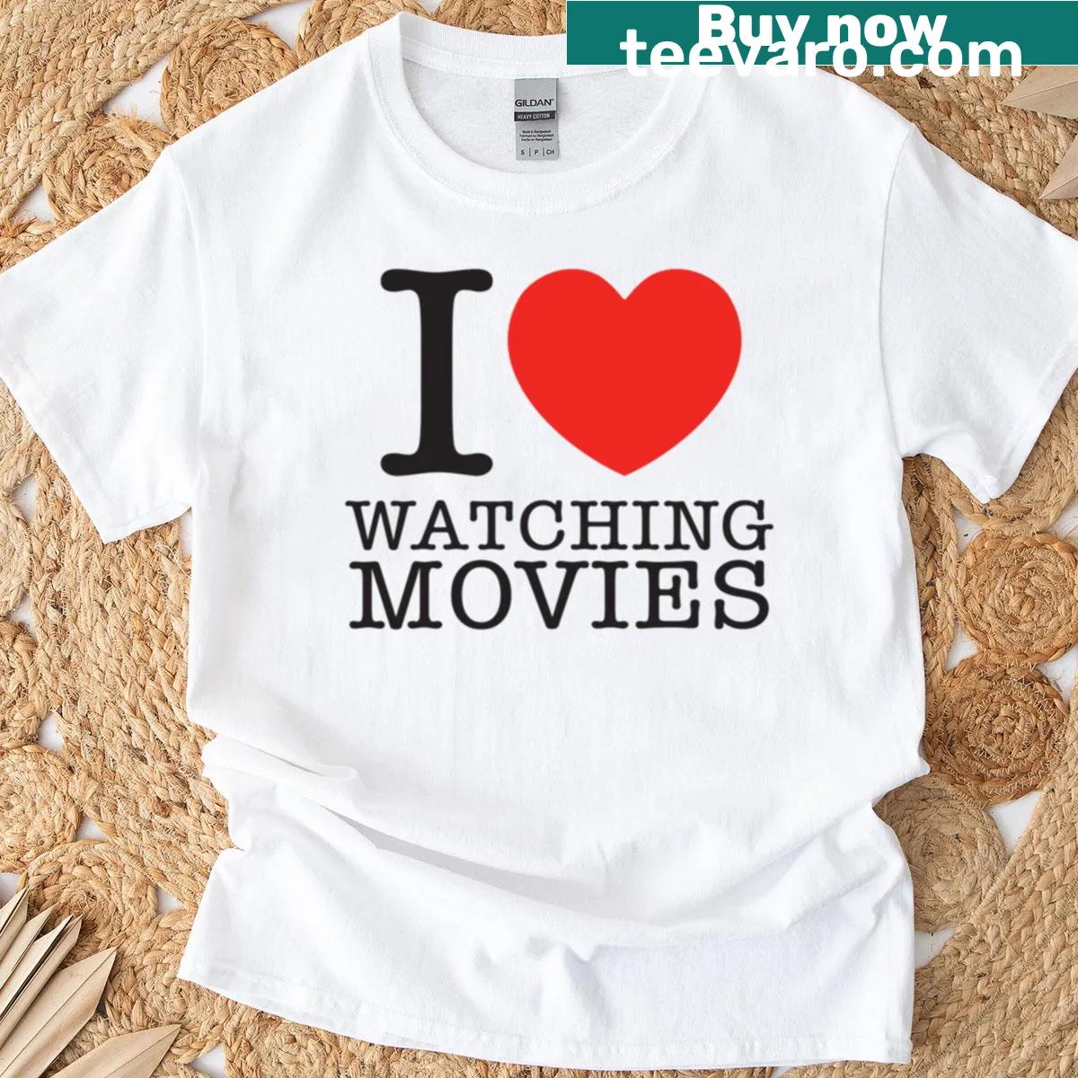 T-shirt with bold text that expresses love for movies — on a men's t-shirt