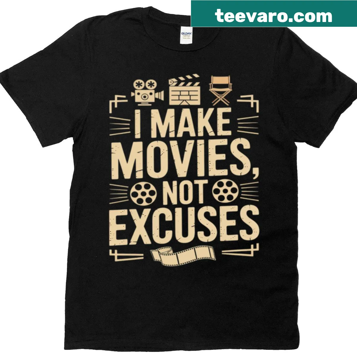 Inspirational T-shirt for filmmakers with a motivational phrase — on a men's t-shirt