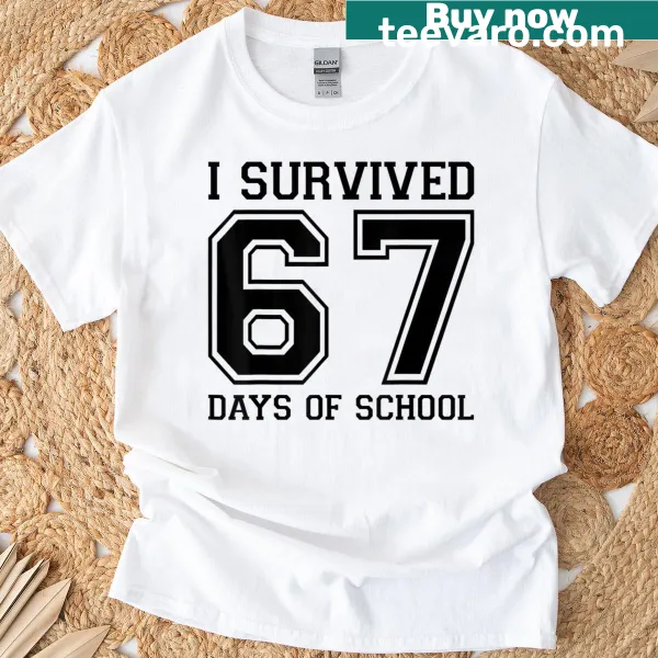 Bold typographic T-shirt celebrating surviving days of school