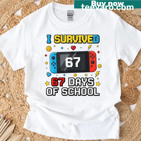 Teacher T-shirt with 'I Survived 67 Days Of School' slogan