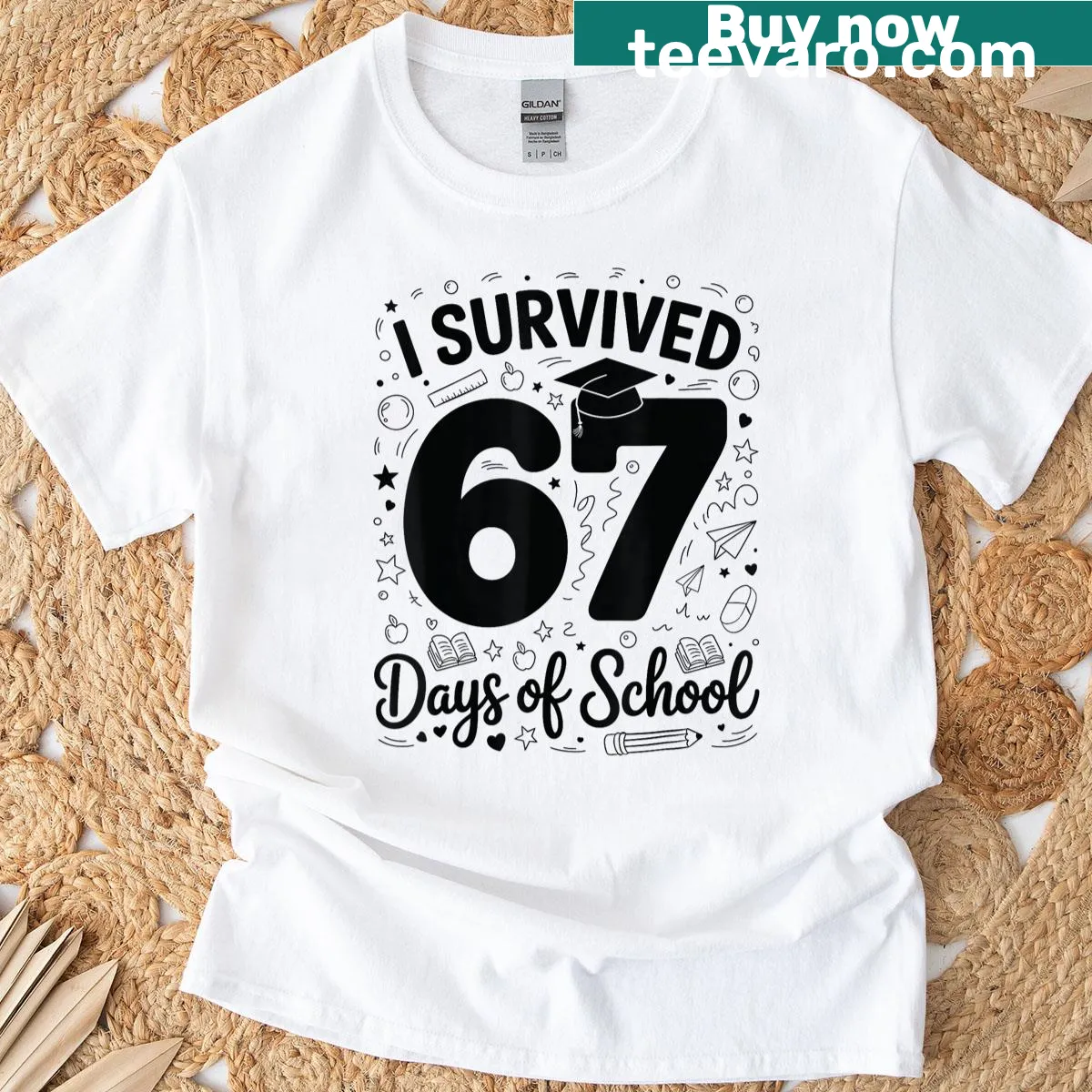 Funny t-shirt celebrating survival of 67 school days for Gen Alpha — on a men's t-shirt