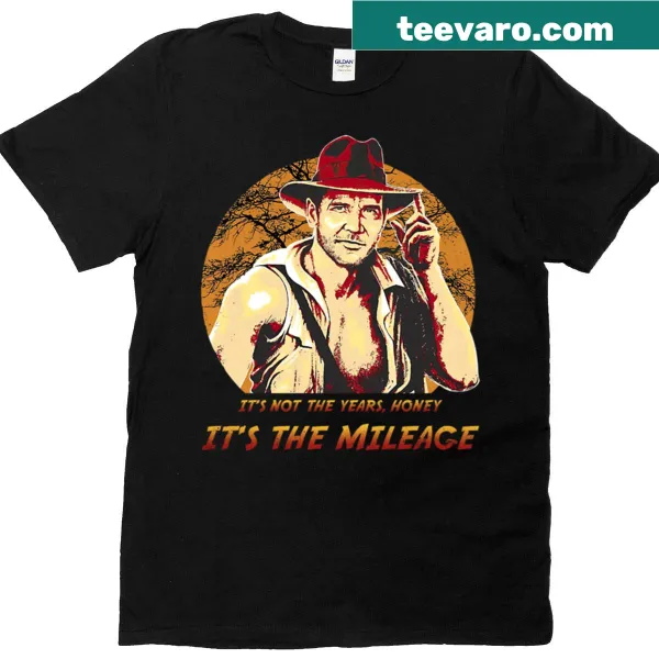 Text T-shirt with a travel-themed quote about years and mileage
