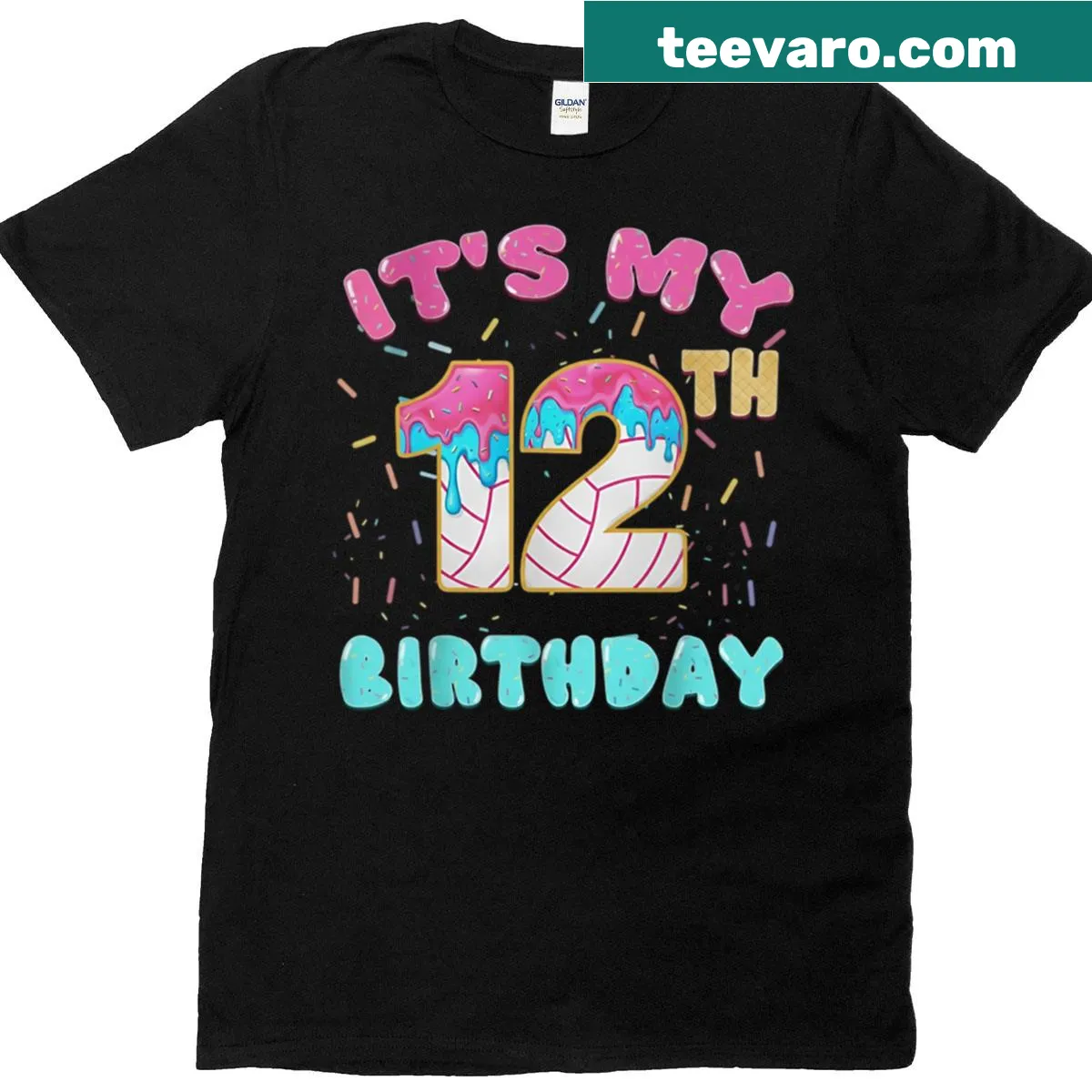 Birthday shirt declaring 'It's My 12th Birthday' with volleyball graphics — on a men's t-shirt