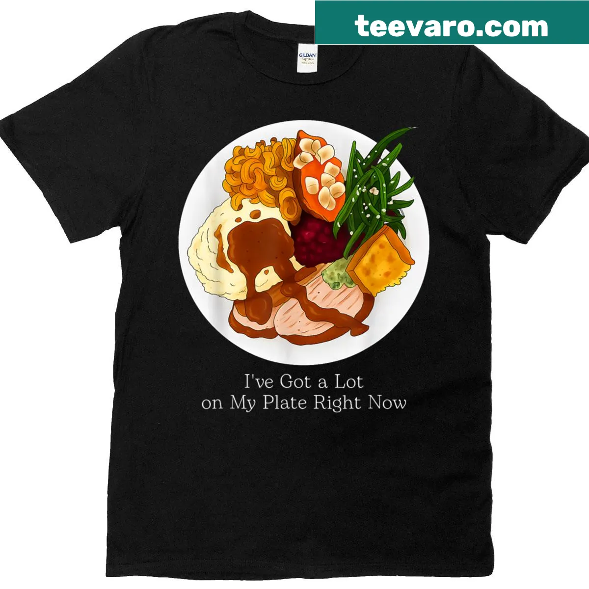 T-shirt with the phrase 'I've Got A Lot On My Plate' and food graphics — on a men's t-shirt