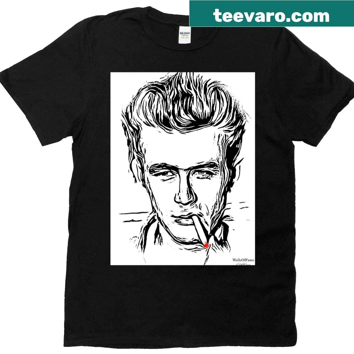 Tribute T-shirt featuring a digital drawing of James Dean — on a men's t-shirt
