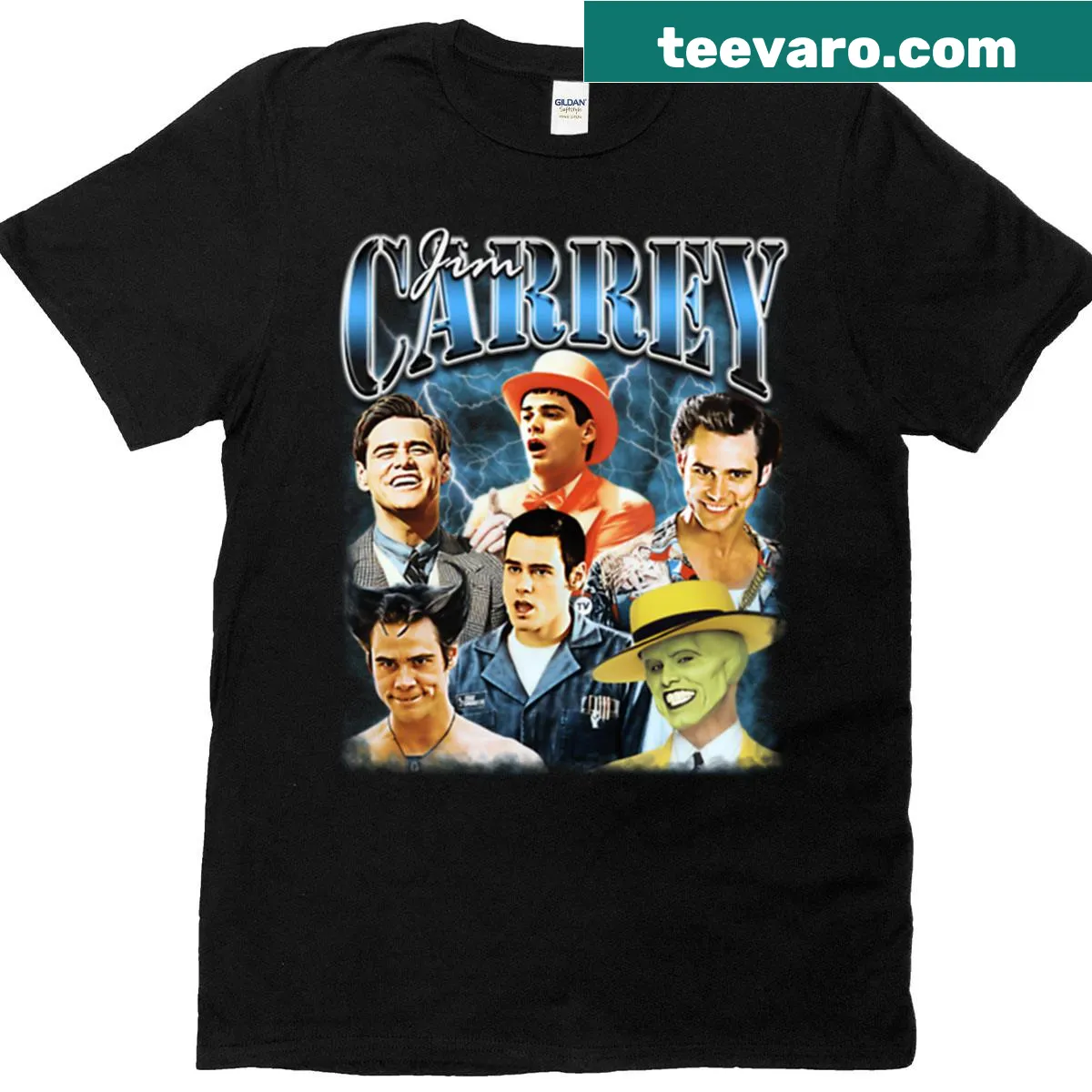Vintage-style T-shirt featuring Jim Carrey in bootleg design — on a men's t-shirt
