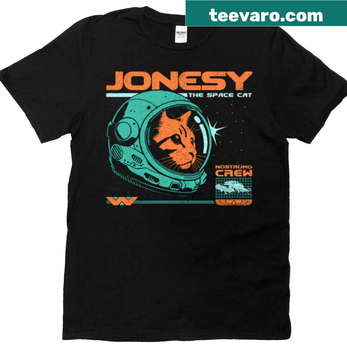 Cartoon design of Jonesy the Space Cat — on a men's t-shirt
