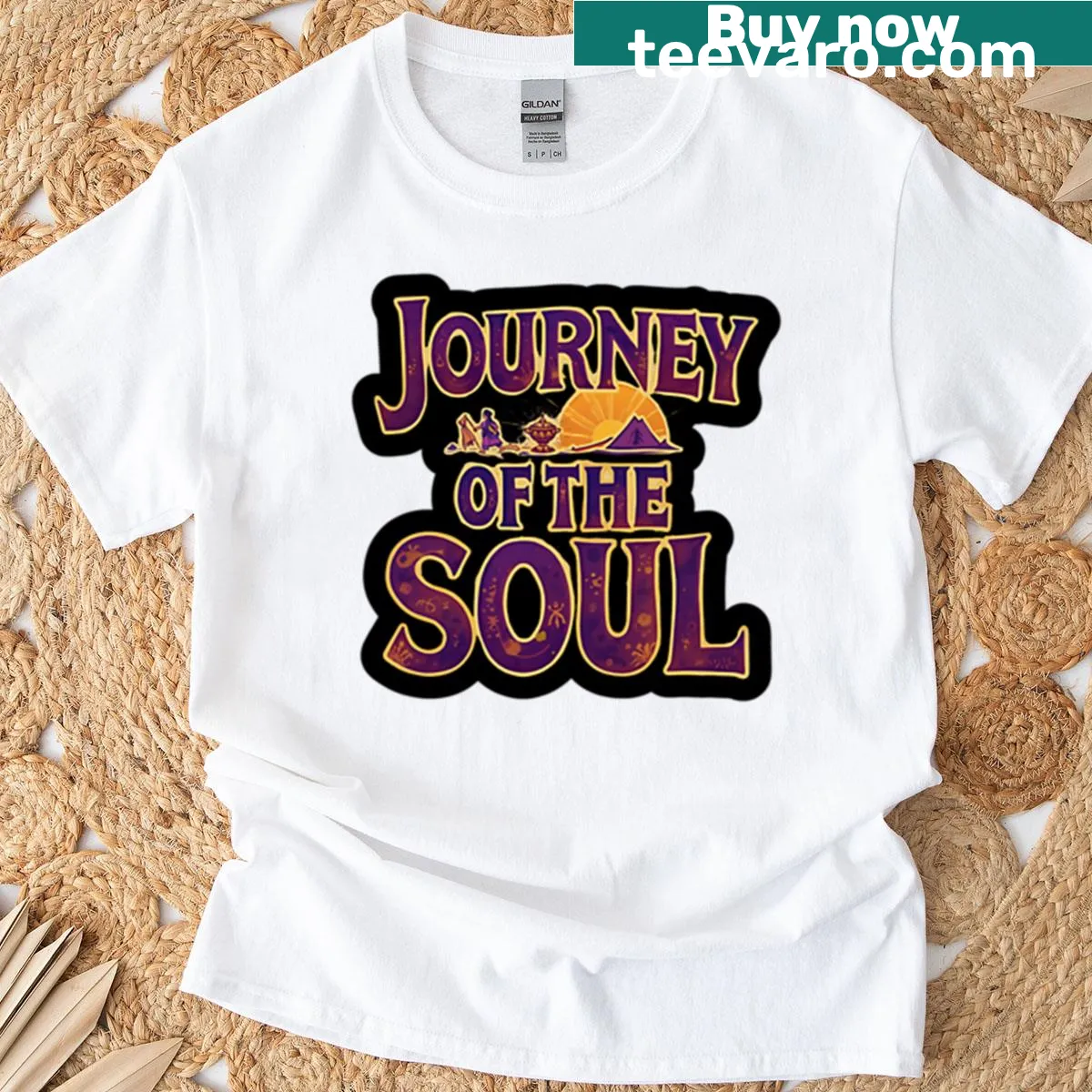 Inspirational typography shirt with the phrase Journey Of The Soul — on a men's t-shirt