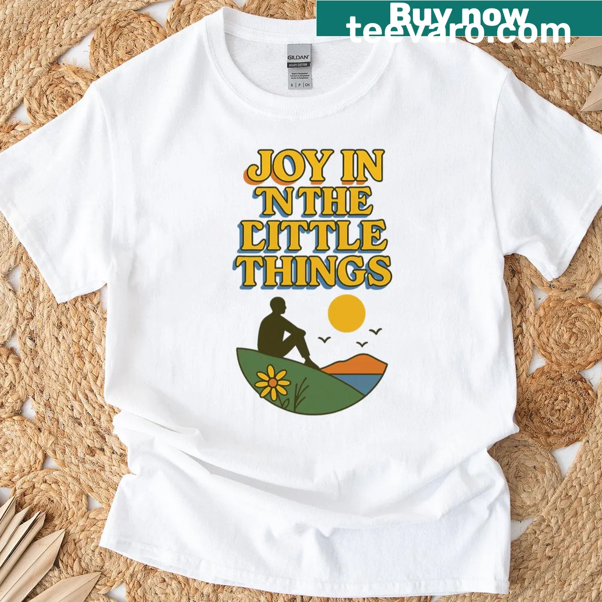 Retro t-shirt featuring the quote 'Joy In The Little Things' — on a men's t-shirt