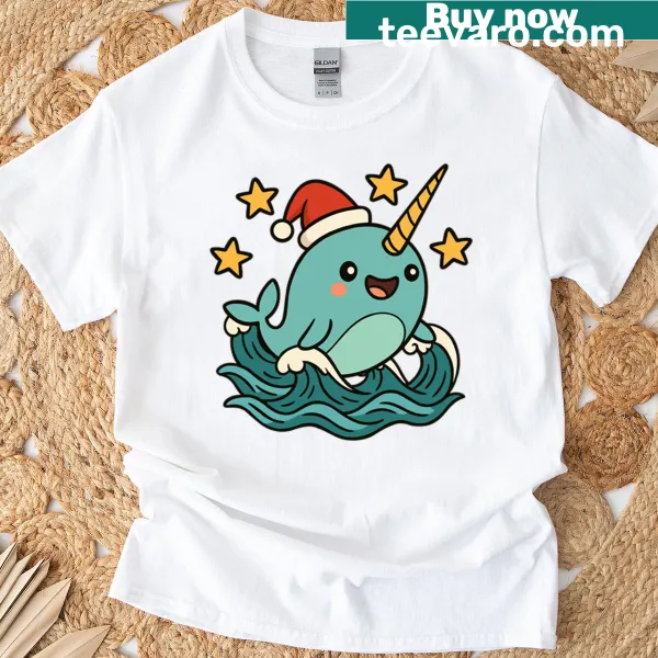 Cute narwhal illustration on a t-shirt
