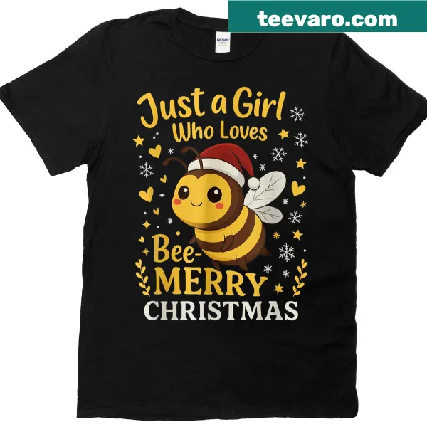 Cute holiday shirt with a bee illustration and 'Bee-merry' text for Christmas