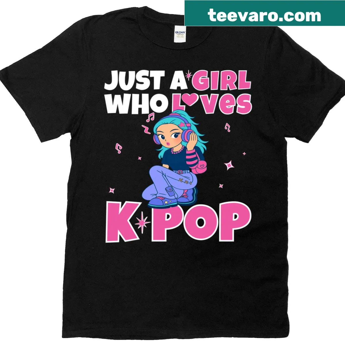 T-shirt declaring 'Just A Girl Who Loves Kpop' in bold letters — on a men's t-shirt