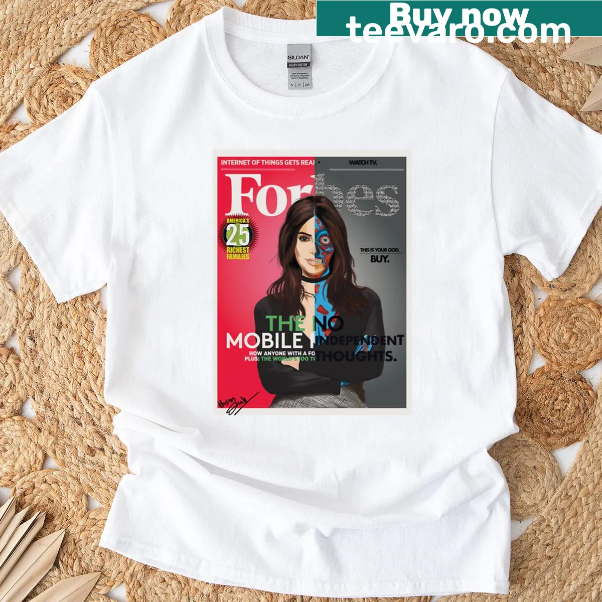 Text design featuring Kim Kardashian as an alien capitalist — on a men's t-shirt