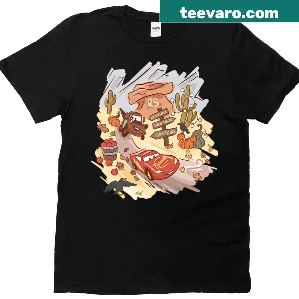 Cartoon t-shirt featuring Lightning McQueen and Tow Mater from Cars
