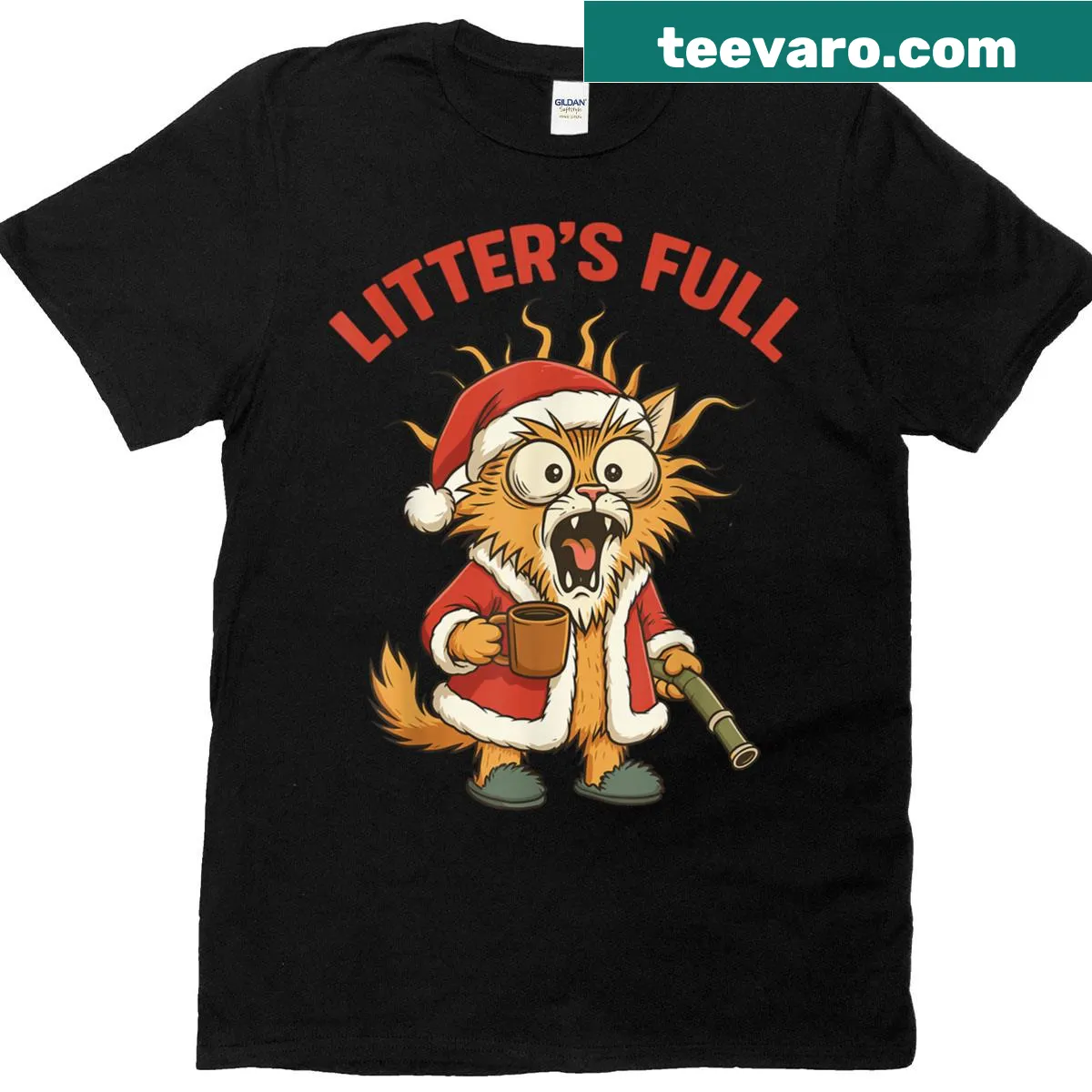 Cute cat T-shirt with a festive Christmas costume illustration — on a men's t-shirt