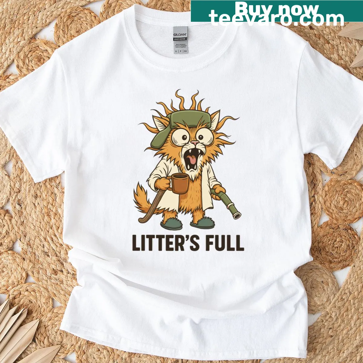 Funny Christmas T-shirt featuring tired cats and holiday humor — on a men's t-shirt
