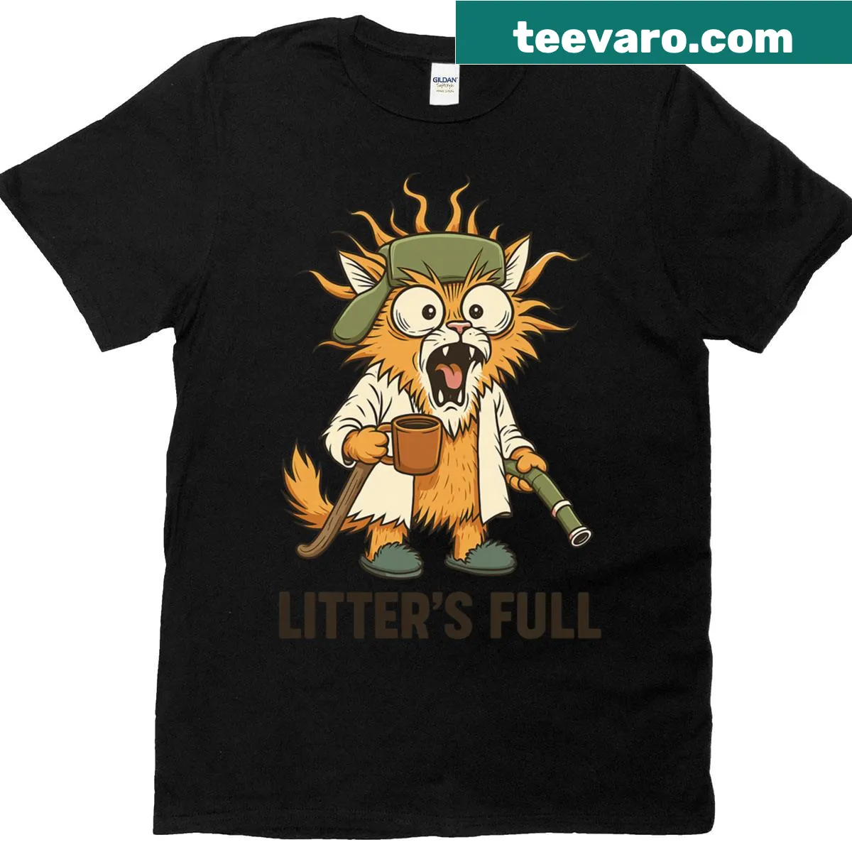 Whimsical Christmas cat illustration on T-shirt — on a men's t-shirt