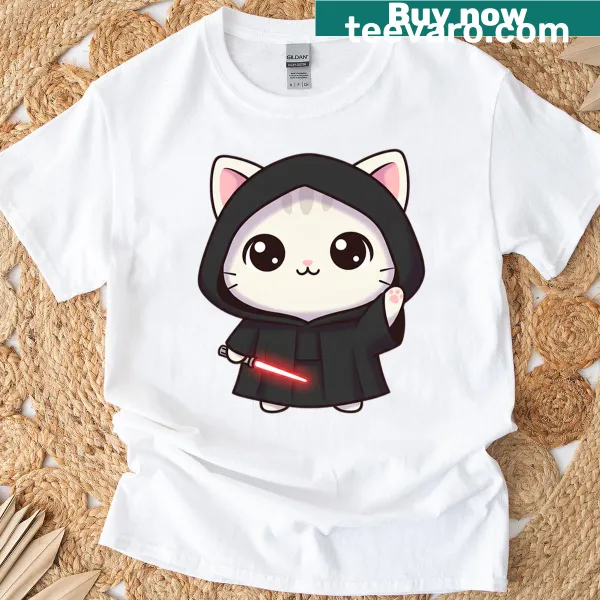 Cartoon t-shirt featuring 'Lord Fluffy The Sith Kitten'