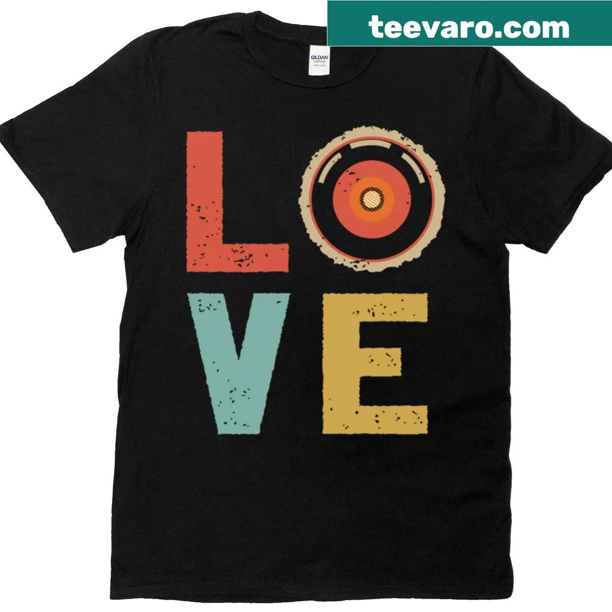 Bold typography t-shirt displaying 'Love-9000' in a modern style — on a men's t-shirt