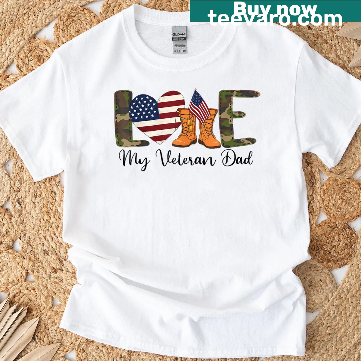 Patriotic T-shirt expressing love for a veteran dad with USA flag design — on a men's t-shirt