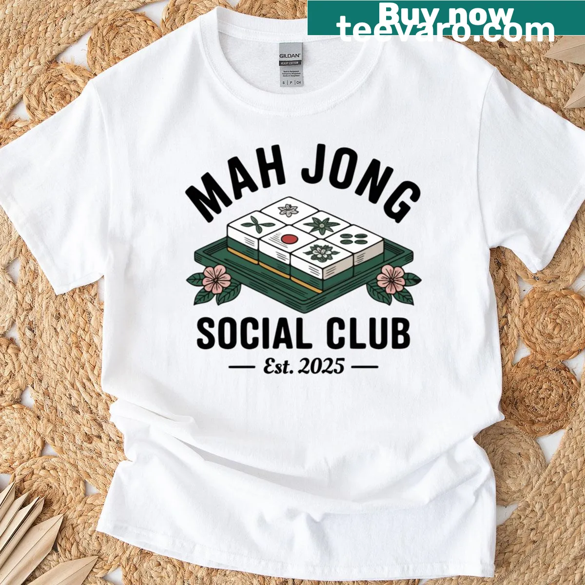 Vintage t-shirt celebrating Mahjong Club with distressed design — on a men's t-shirt