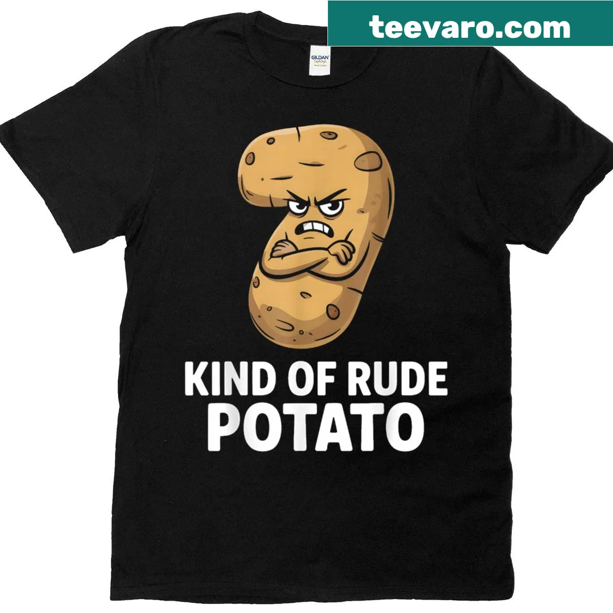 Funny sweet potato graphic tee with humorous text and illustration. — on a men's t-shirt
