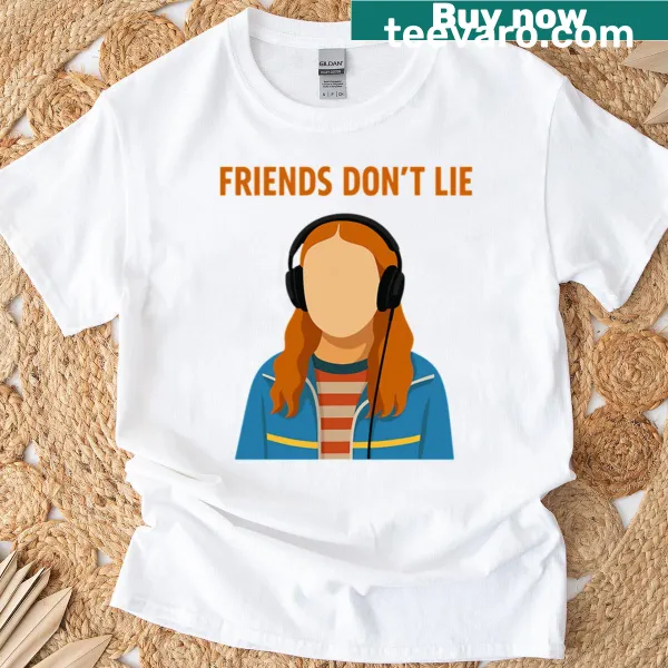 Retro T-shirt featuring Stranger Things inspired design with the quote 'Friends Don't Lie'
