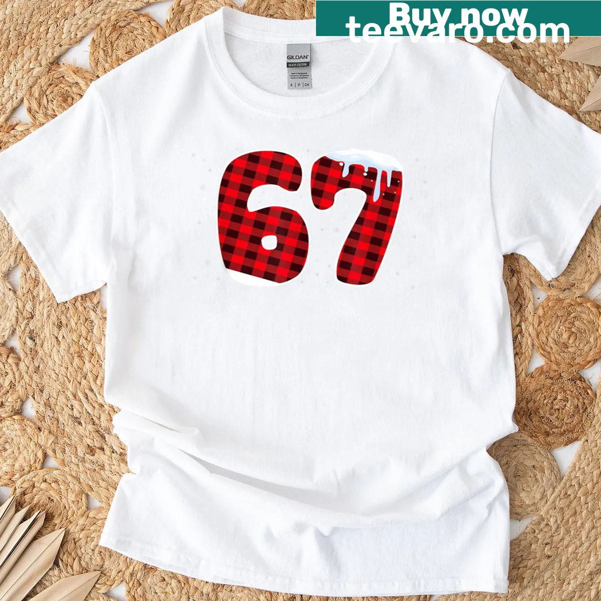 Funny Christmas meme shirt with six and seven numbers design — on a men's t-shirt