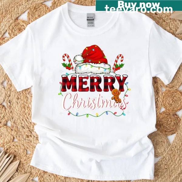 Santa design T-shirt with buffalo plaid pattern for Christmas