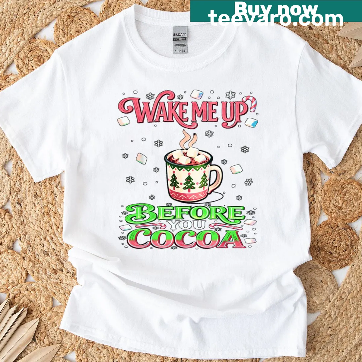 Festive Christmas cocoa T-shirt with holiday design — on a men's t-shirt